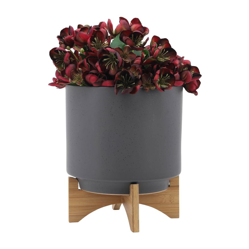 Sagebrook 8"/10" Planters With Wood Stand (Set Of 2) - Matte Gray