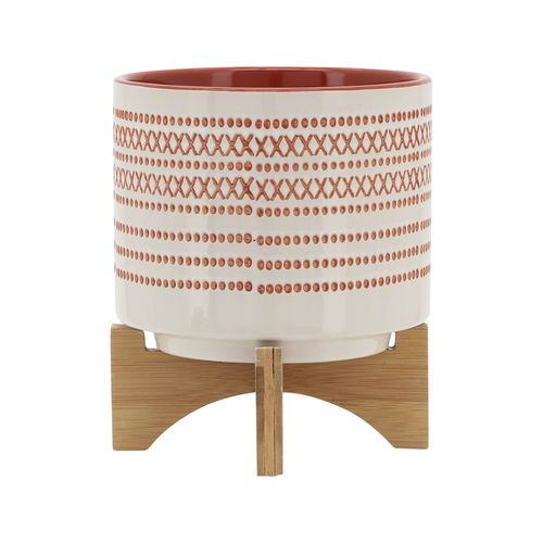 Sagebrook 8" Aztec Planter With Wood Stand - Orange