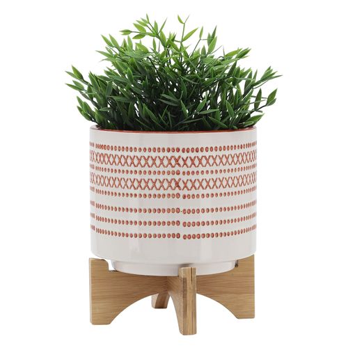 Sagebrook 8" Aztec Planter With Wood Stand - Orange