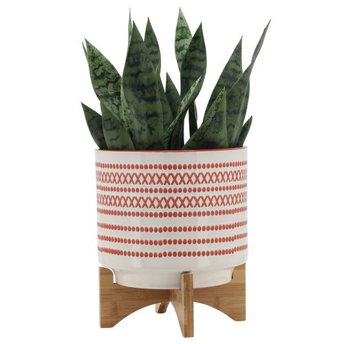 Sagebrook 10" Aztec Planter With Wood Stand - Orange