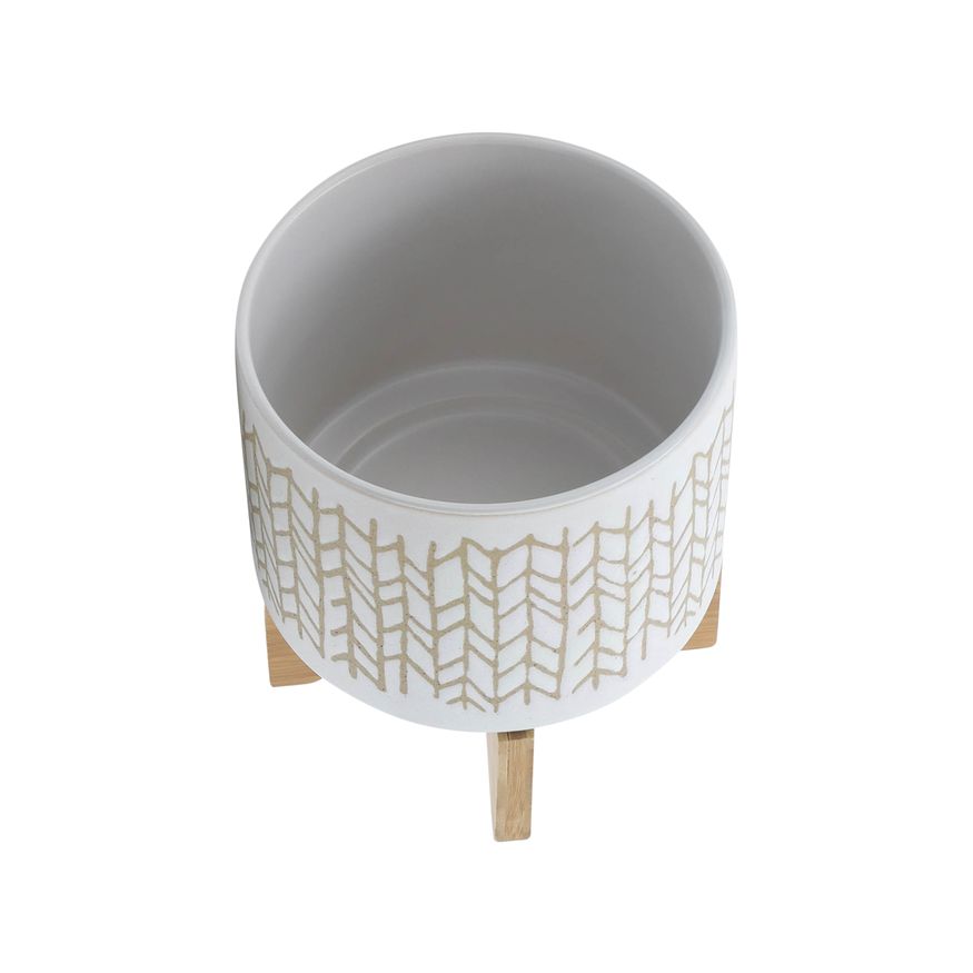 Sagebrook - 8" Chevron Planter With Wood Stand in Beige