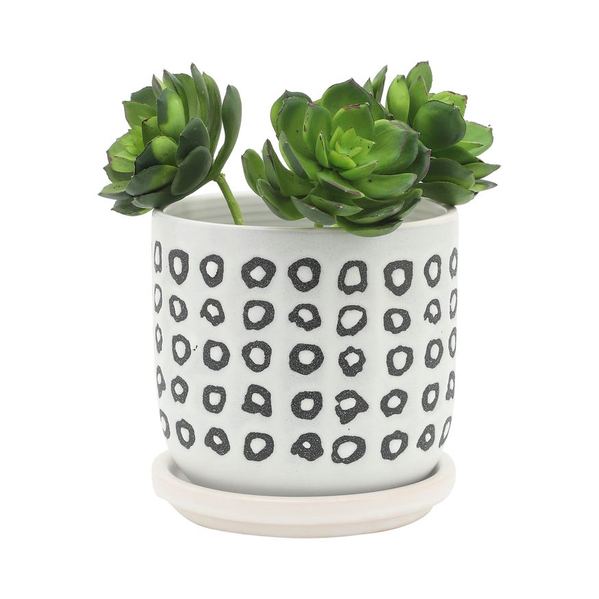 Sagebrook 5"/6" Aztec Planters With Saucer (Set Of 2) - Black