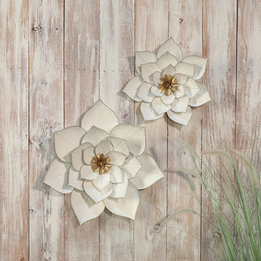 Sagebrook Metal Large Lotus Wall Decor - White/Gold