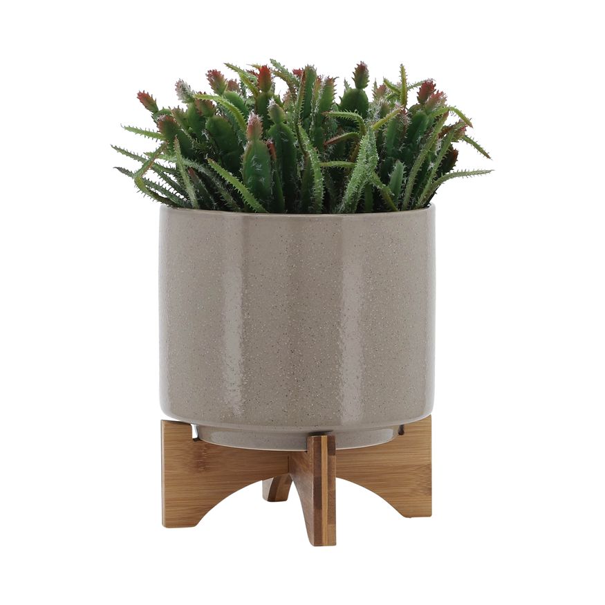 Sagebrook 8" Planter With Wood Stand - Beige