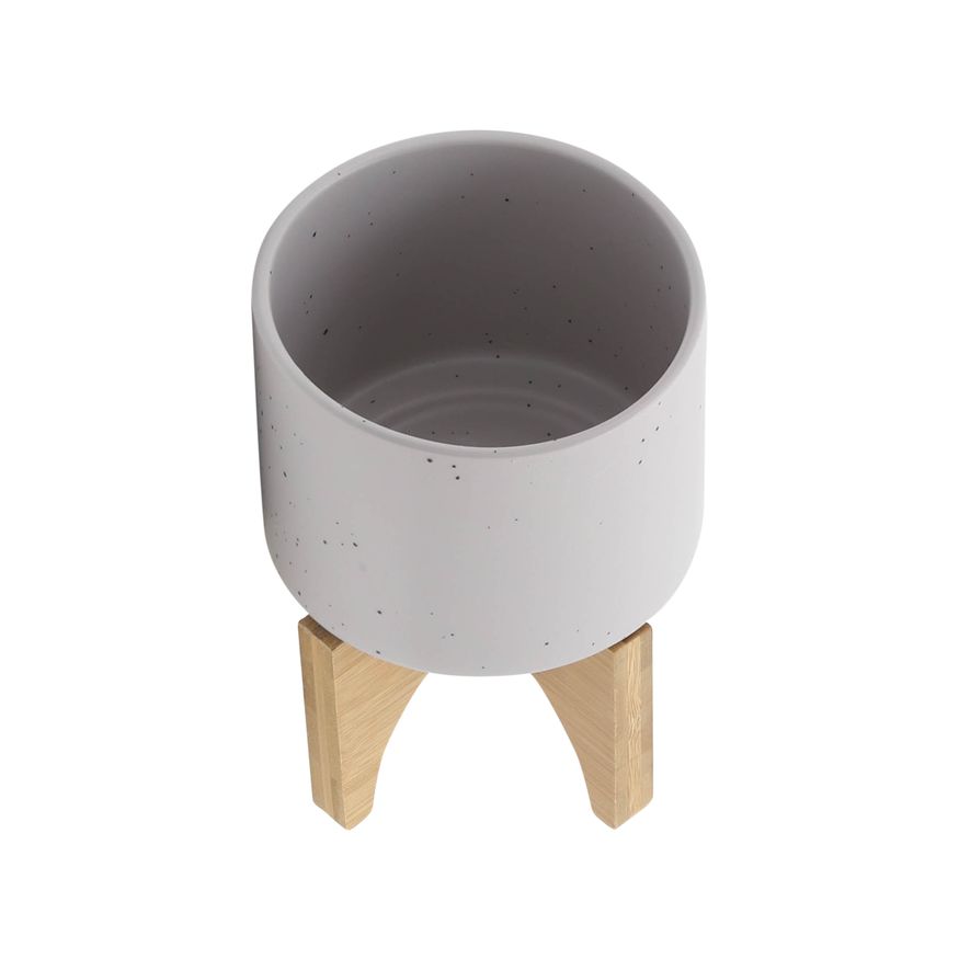 Sagebrook™ 5" Planter With Wood Stand - Matte Beige