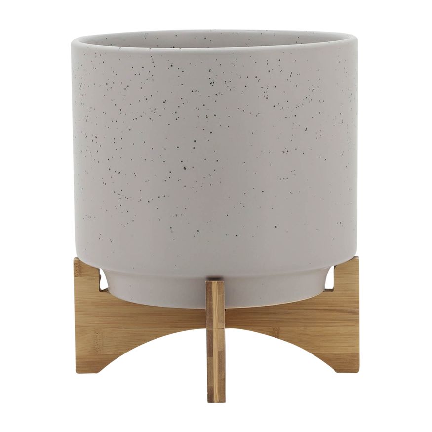 Sagebrook™ 10" Planter With Wood Stand - Matte Beige