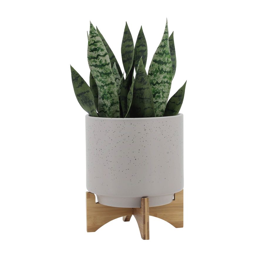 Sagebrook™ 10" Planter With Wood Stand - Matte Beige