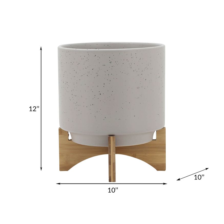 Sagebrook™ 10" Planter With Wood Stand - Matte Beige