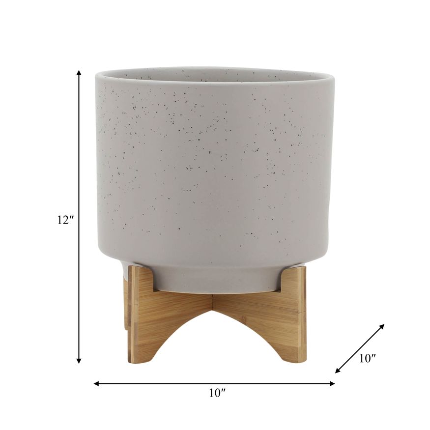 Sagebrook™ 10" Planter With Wood Stand - Matte Beige