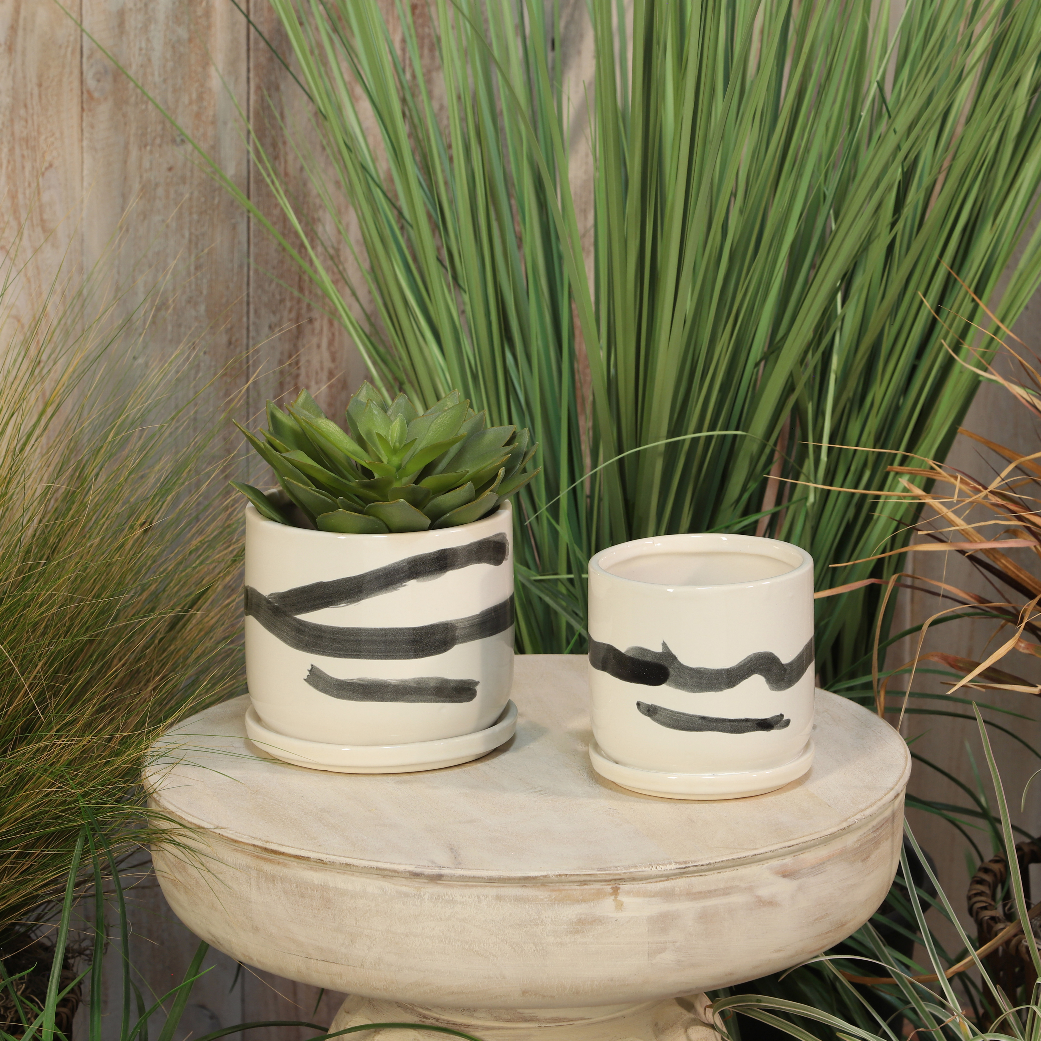 Sagebrook 6" Painted Planters with Saucer (Set Of 2) - White