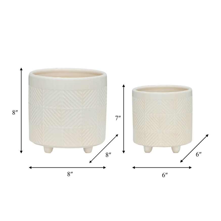 Sagebrook 6"/8" Textured Planters (Set Of 2) - Shiny White