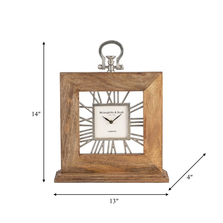 Sagebrook 13"x14" Mango Wood Table Clock - Natural