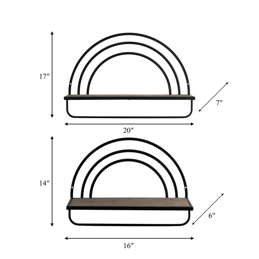 Sagebrook Wood/Metal Rainbow Style Sheves (Set Of 2) - Brown/Black