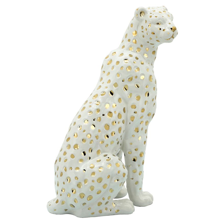 Sagebrook - 11" Sitting Leopard in White/Gold