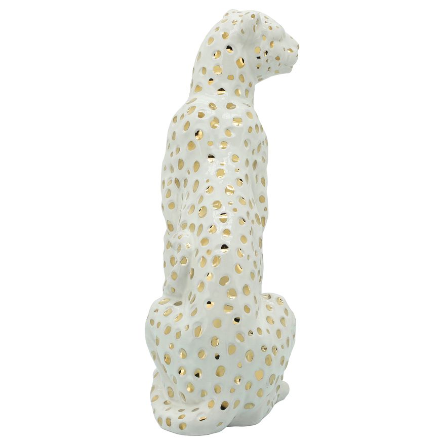 Sagebrook - 11" Sitting Leopard in White/Gold