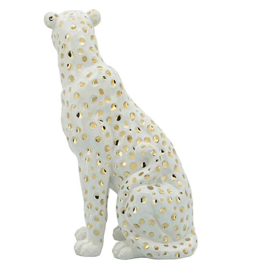 Sagebrook - 11" Sitting Leopard in White/Gold