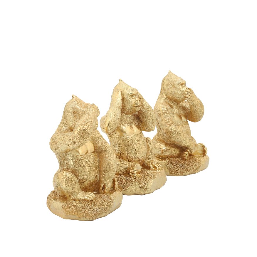 Sagebrook - Resin Hear, Speak, See No Evil Gorillas (Set Of 3) in Gold