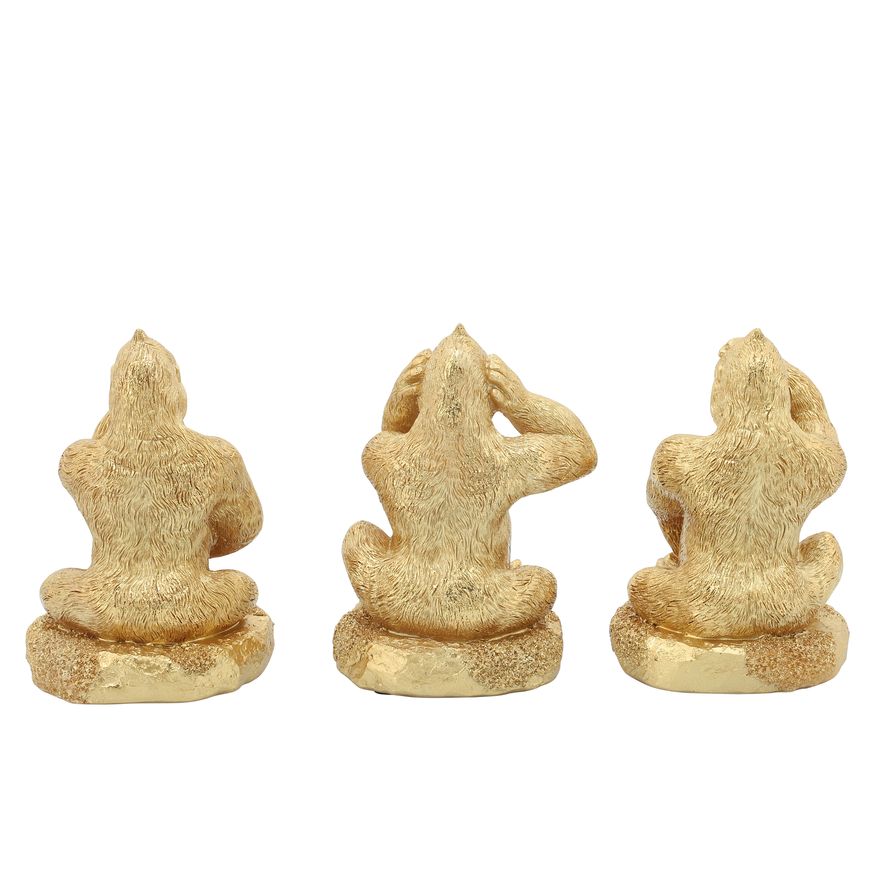 Sagebrook - Resin Hear, Speak, See No Evil Gorillas (Set Of 3) in Gold