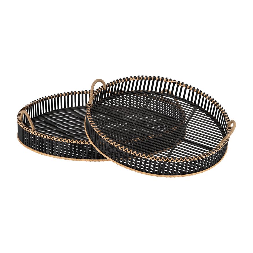 Sagebrook 24"/30" Bamboo Round Trays (Set Of 2) - Black