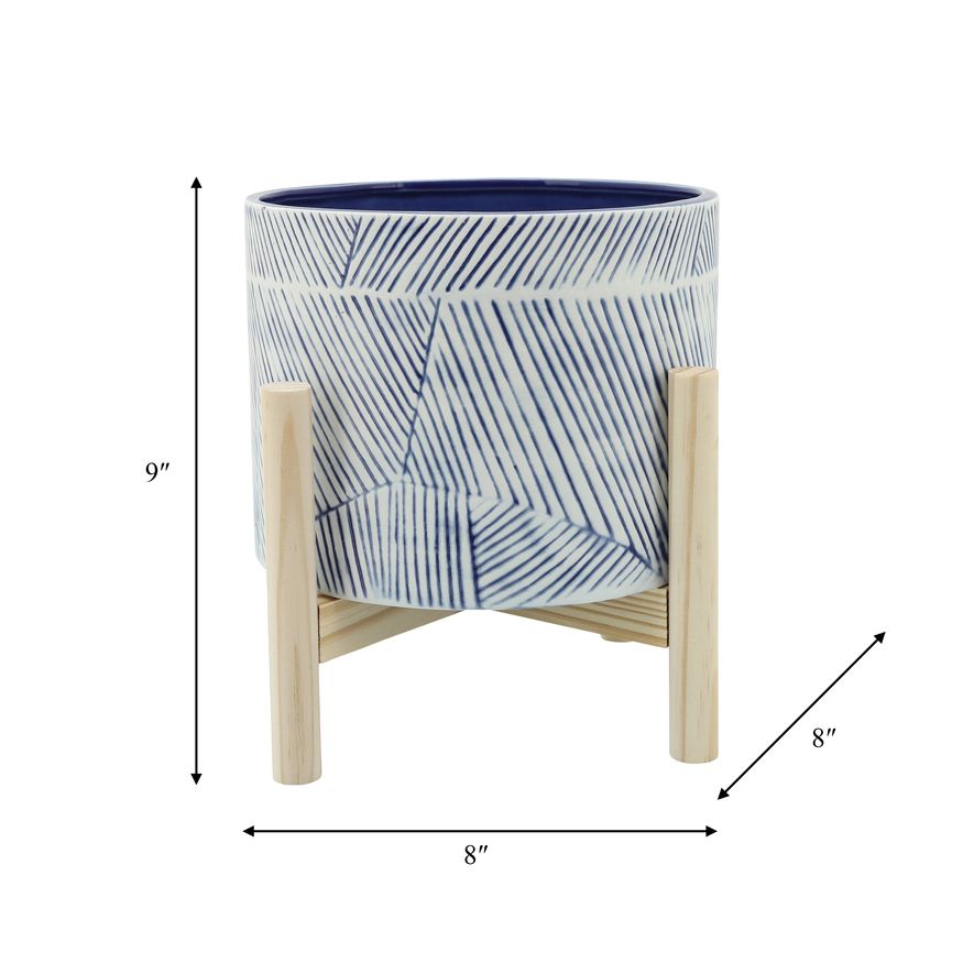 Sagebrook 8" Planter With Wood Stand - Navy