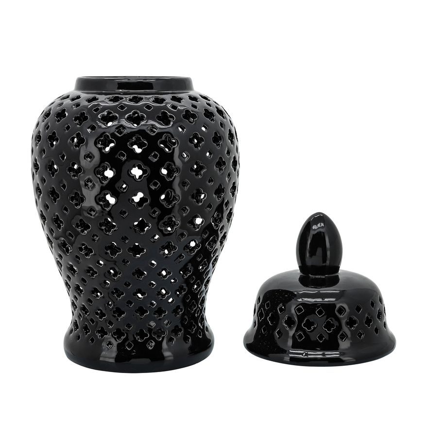 Sagebrook 24" Cut-out Clover Temple Jar - Black