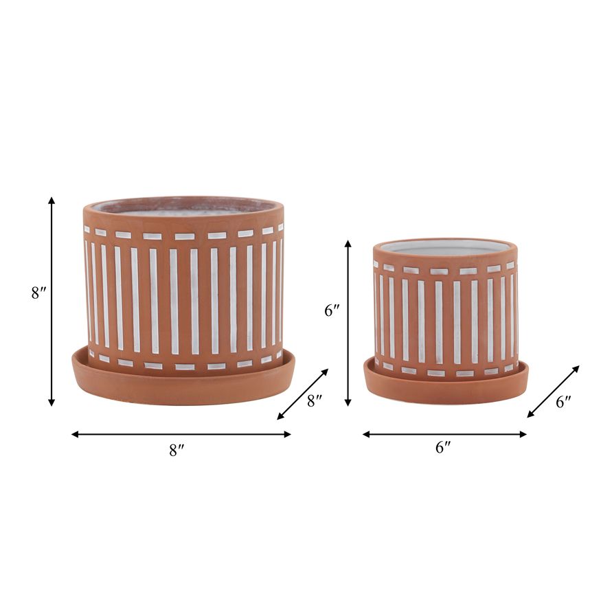 Sagebrook 6"/8" Terracotta Planters With Saucer (Set Of 2) - Orange