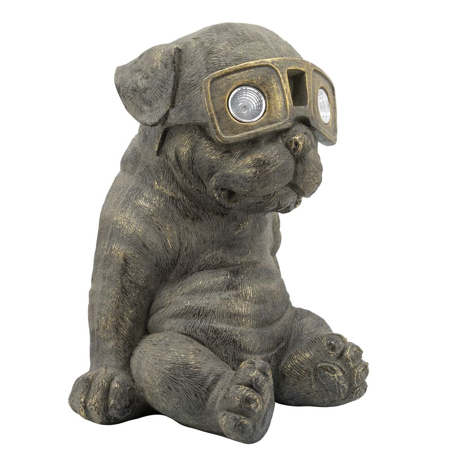 Sagebrook Resin Slouching Dog With Solar - Antique Gold