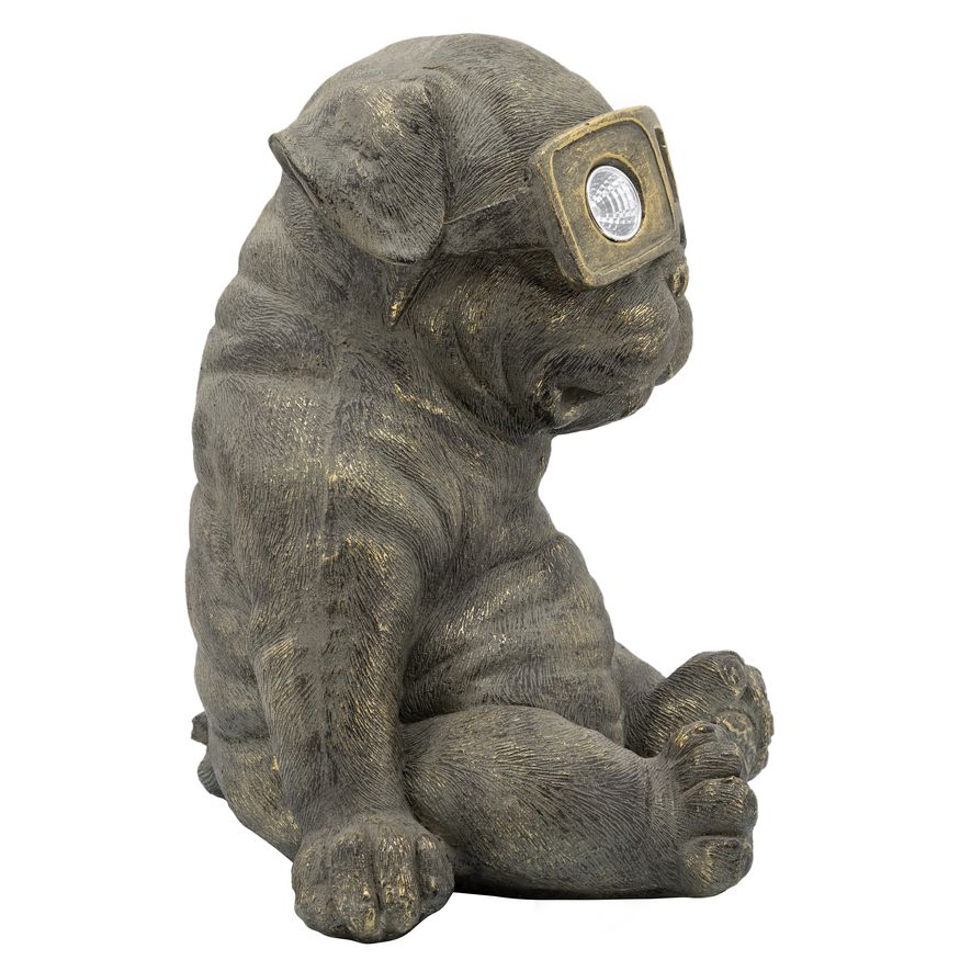 Sagebrook Resin Slouching Dog With Solar - Antique Gold