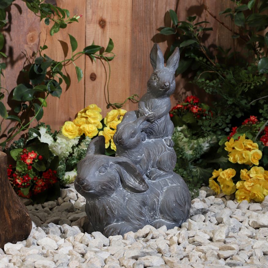 Sagebrook Resin Three Bunnies Decor - Gray