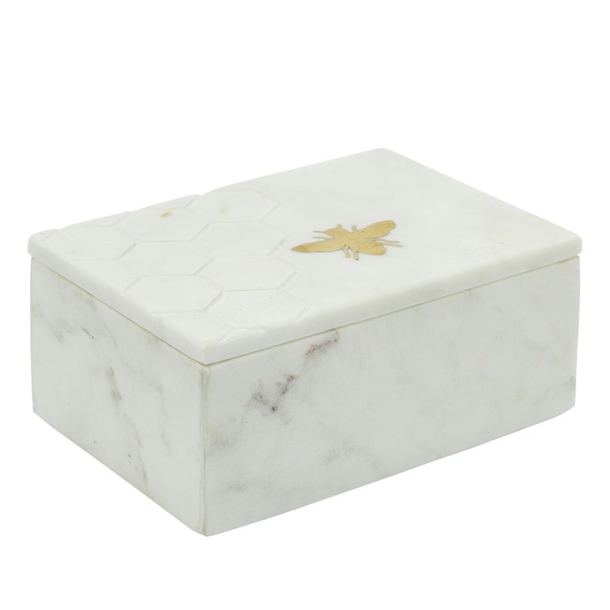 Sagebrook - 7"x5" Marble Box With Bee Accent