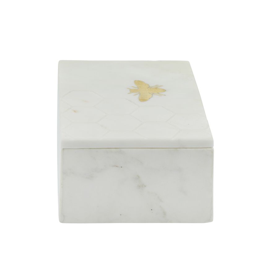 Sagebrook 7"x5" Marble Box With Bee Accent - White