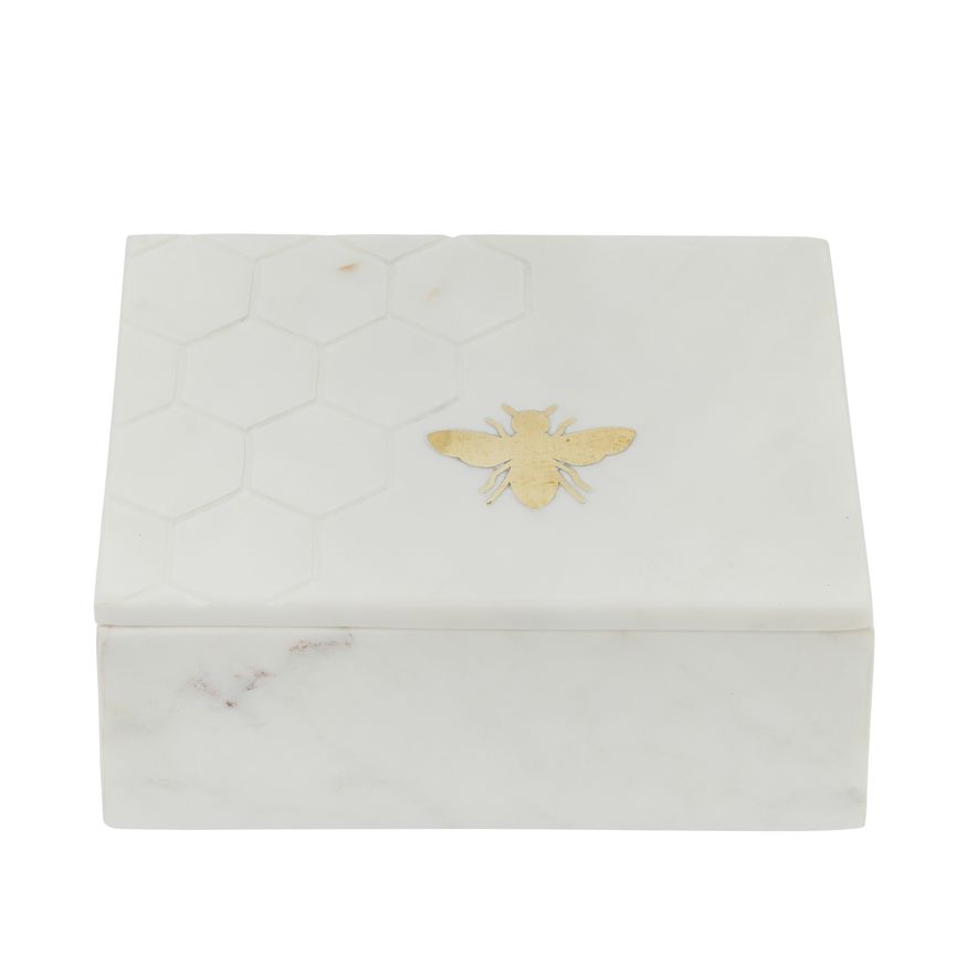 Sagebrook 7"x5" Marble Box With Bee Accent - White