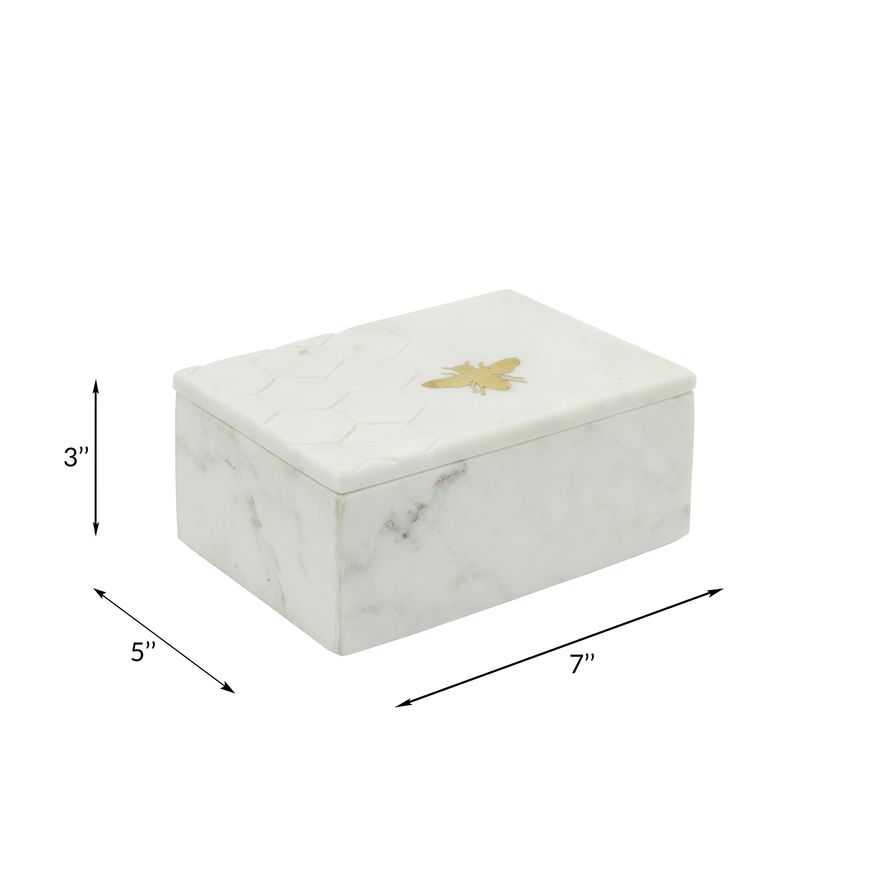 Sagebrook 7"x5" Marble Box With Bee Accent - White