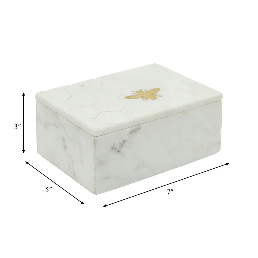 Sagebrook 7"x5" Marble Box With Bee Accent - White