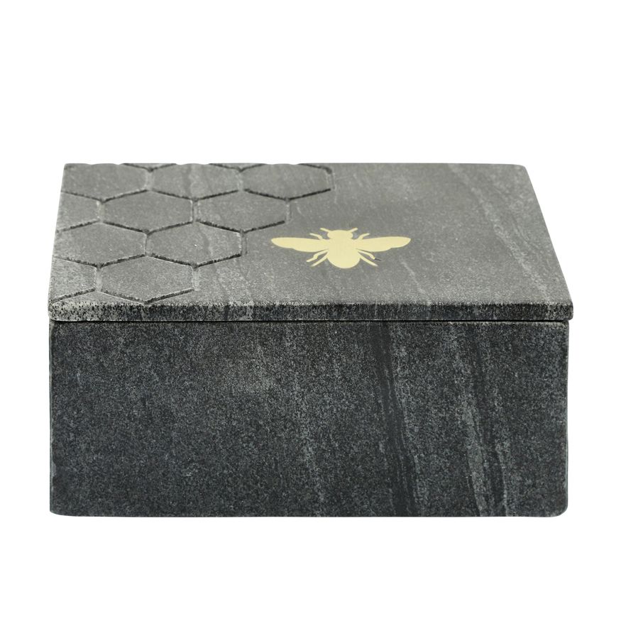 Sagebrook 7"x5" Marble Box With Bee Accent - Black