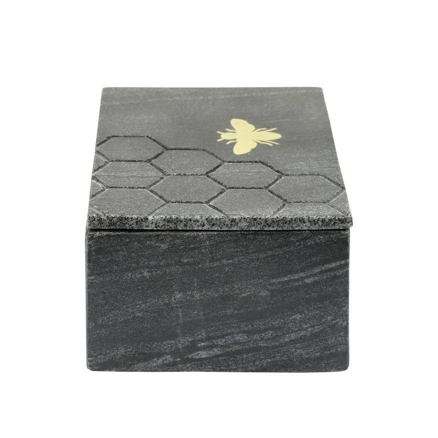 Sagebrook 7"x5" Marble Box With Bee Accent - Black