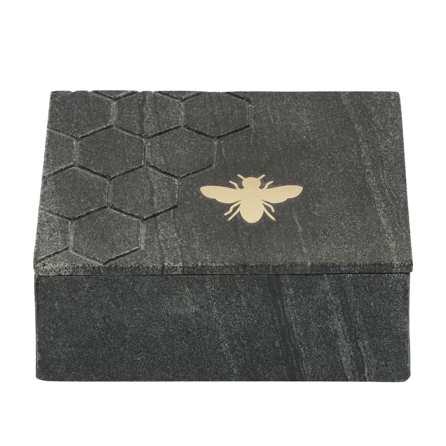 Sagebrook 7"x5" Marble Box With Bee Accent - Black