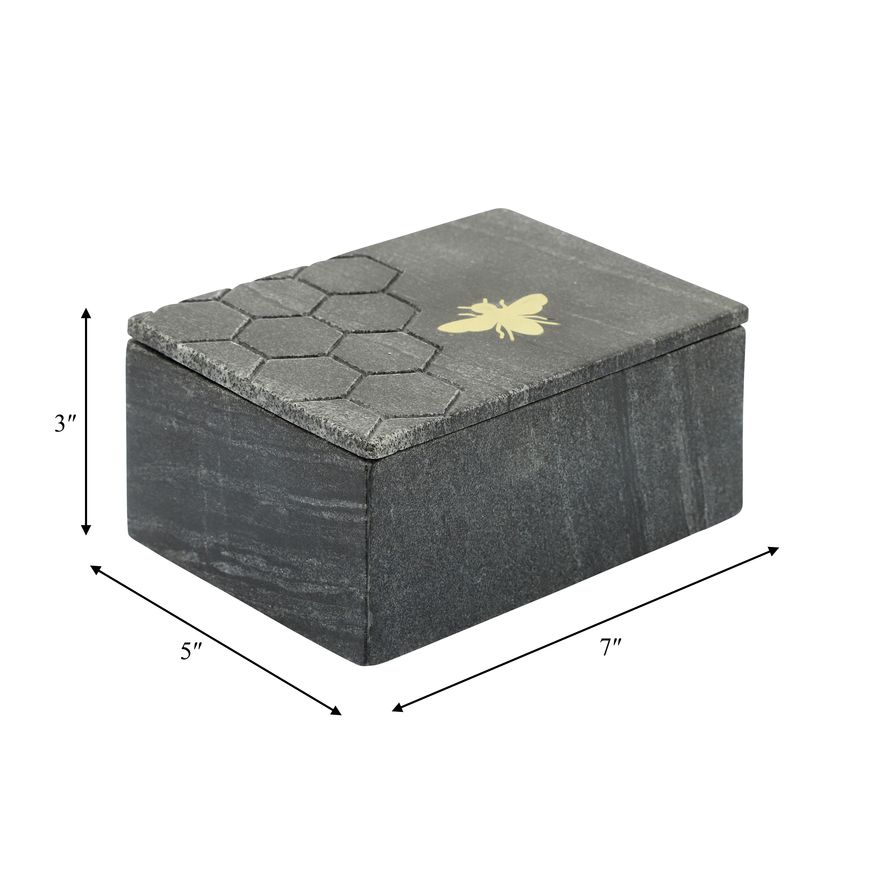 Sagebrook 7"x5" Marble Box With Bee Accent - Black