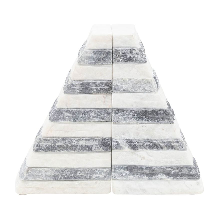 Sagebrook 7" Marble Pyramid Bookends (Set Of 2) - White/Gray