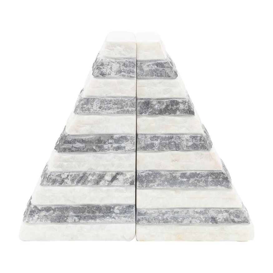 Sagebrook 7" Marble Pyramid Bookends (Set Of 2) - White/Gray