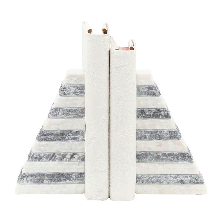 Sagebrook 7" Marble Pyramid Bookends (Set Of 2) - White/Gray