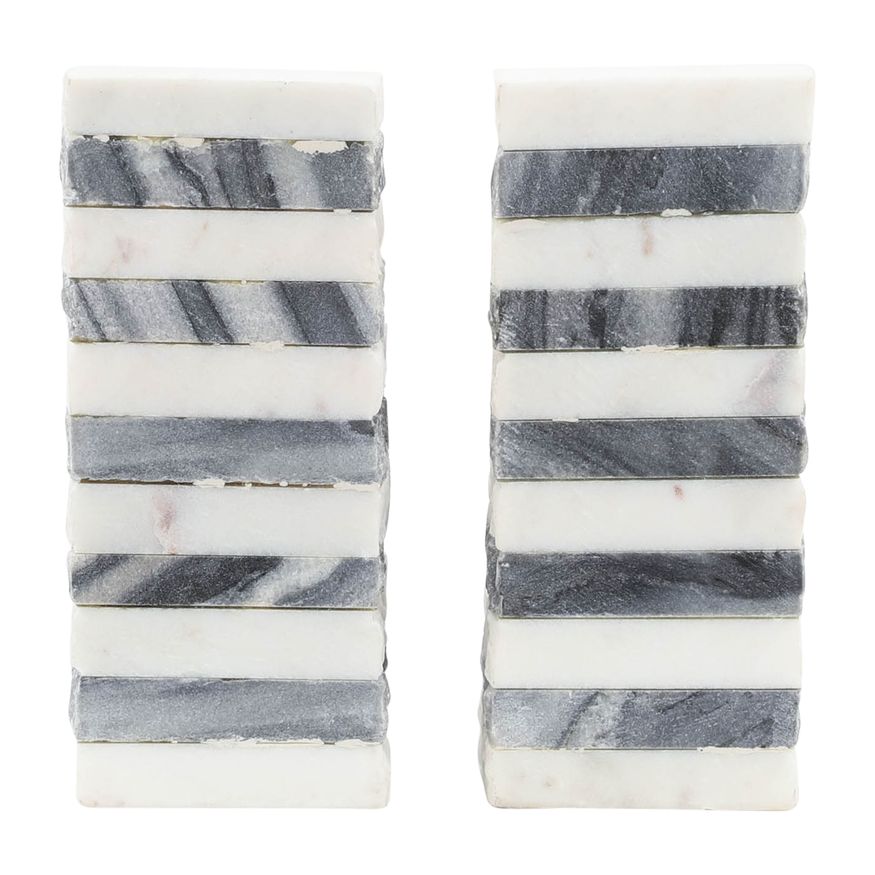 Sagebrook 7" Marble Pyramid Bookends (Set Of 2) - White/Gray