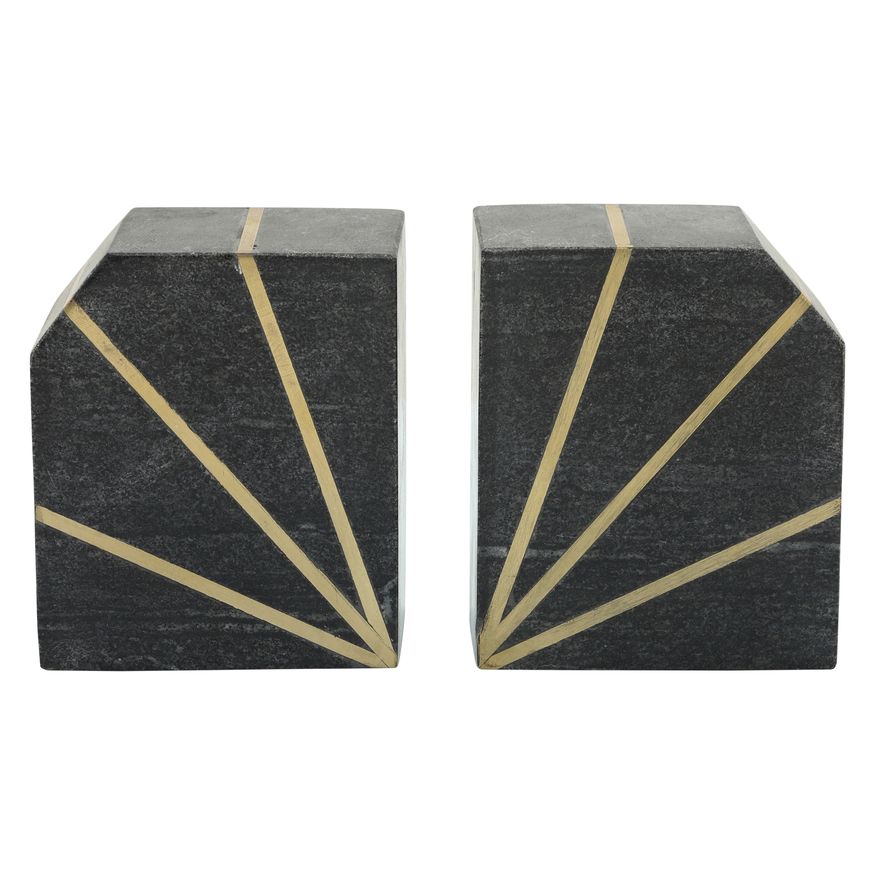 Sagebrook™ 5" Marble Polished Bookends With Gold Inlays (Set Of 2) - Black