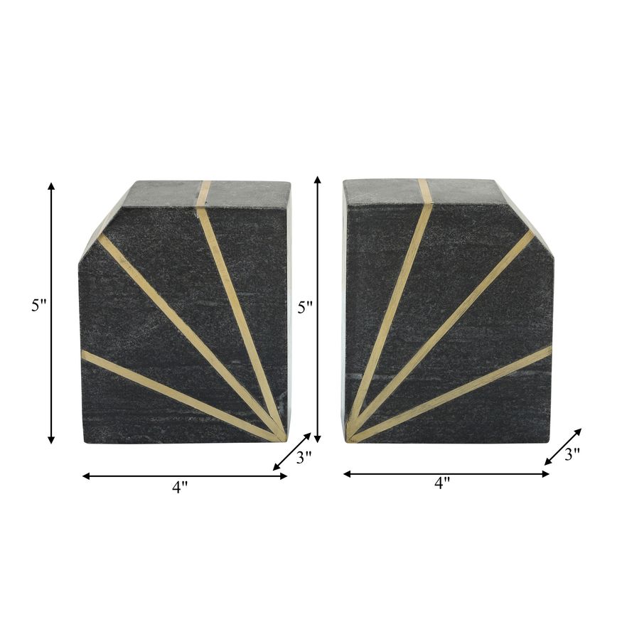 Sagebrook™ 5" Marble Polished Bookends With Gold Inlays (Set Of 2) - Black