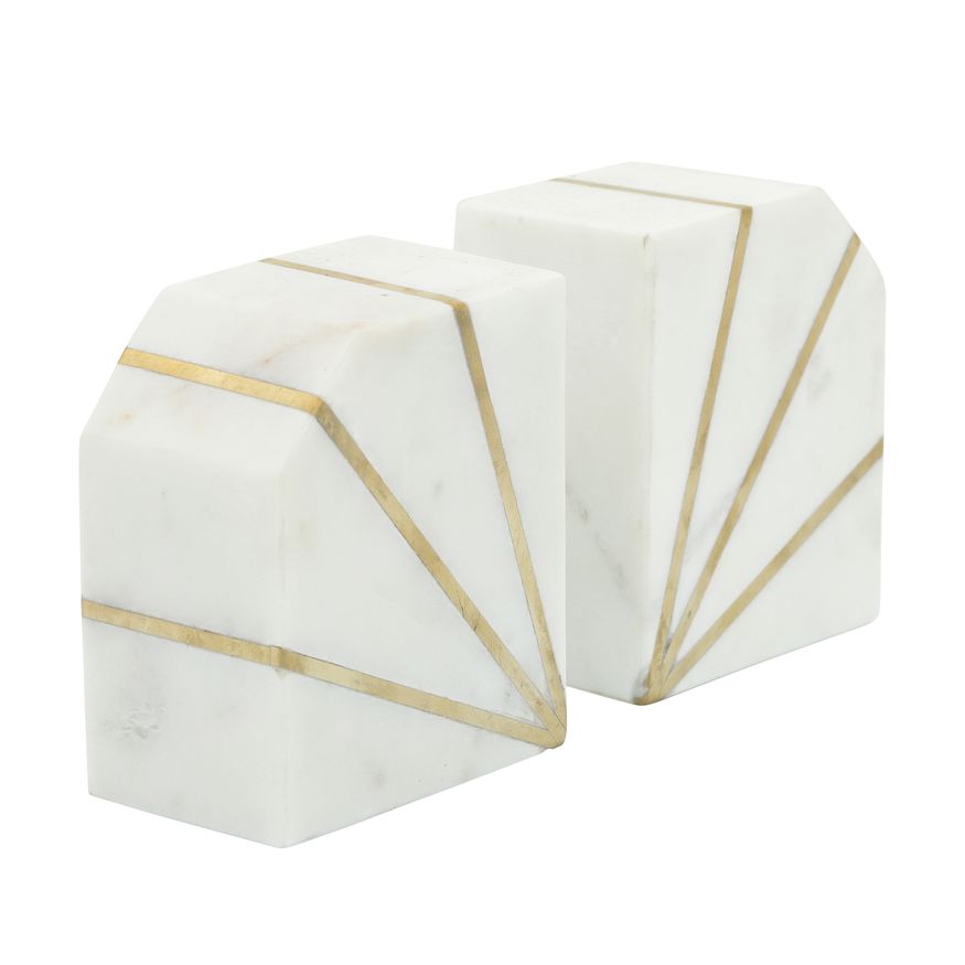 Sagebrook 5" Marble Polished Bookends With Gold Inlays (Set Of 2)