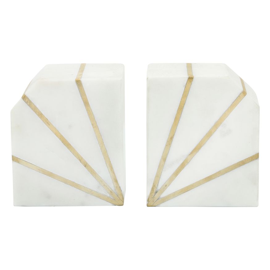 Sagebrook™ 5" Marble Polished Bookends With Gold Inlays (Set Of 2) - White