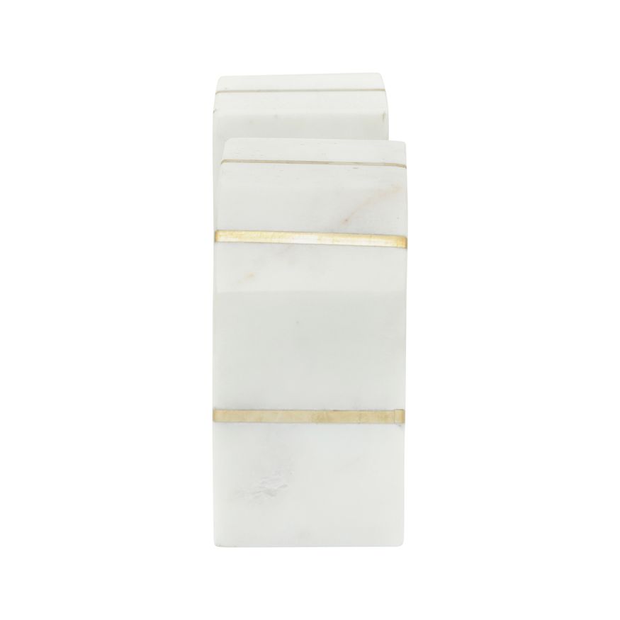 Sagebrook™ 5" Marble Polished Bookends With Gold Inlays (Set Of 2) - White