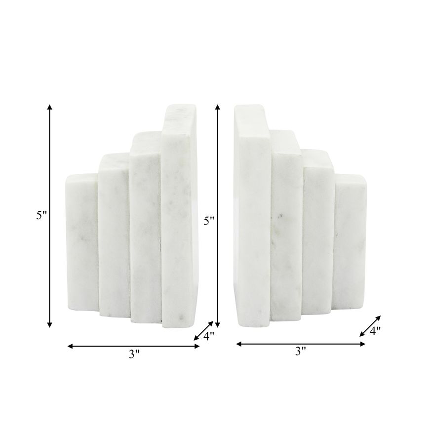 Sagebrook - 5" Marble Block Bookends (Set Of 2) in White