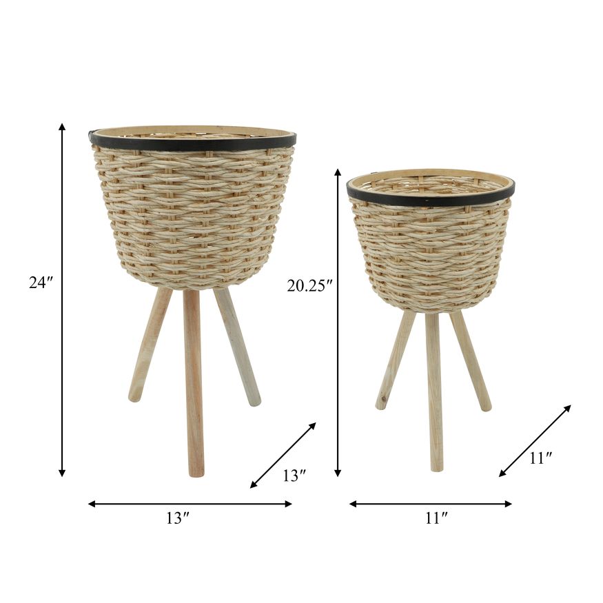 Sagebrook Wicker Footed Planters (Set Of 2) - White