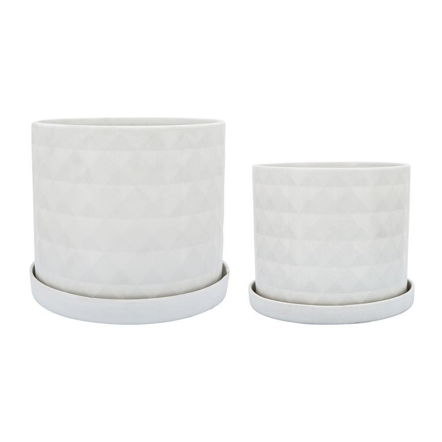 Sagebrook 10"/12" Diamond Planters With Saucer (Set Of 2)